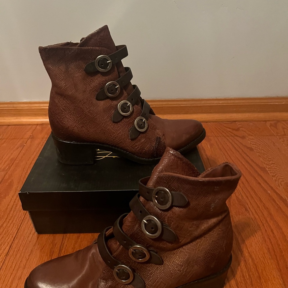 Brown Ankle Boots with Buckle Detail